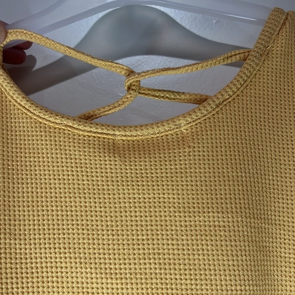 BEAUTEES MUSTARD WAFFLE KNOT LONG SLEEVE RHINESTONE TOP - Picture 7 of 7